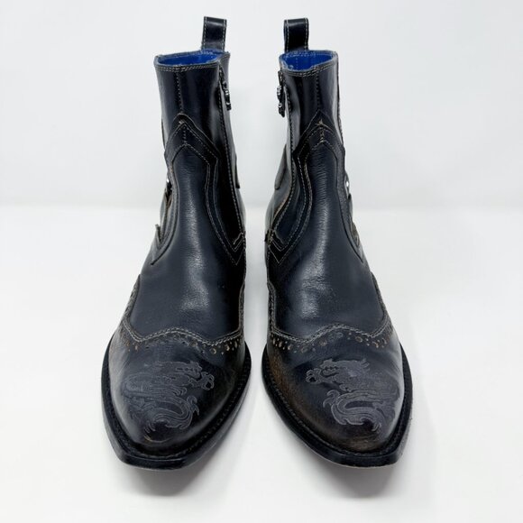 Mark Nason Black Leather Ankle Boots w Dragon Detail Men's Size 11 Made in Italy - Picture 2 of 12